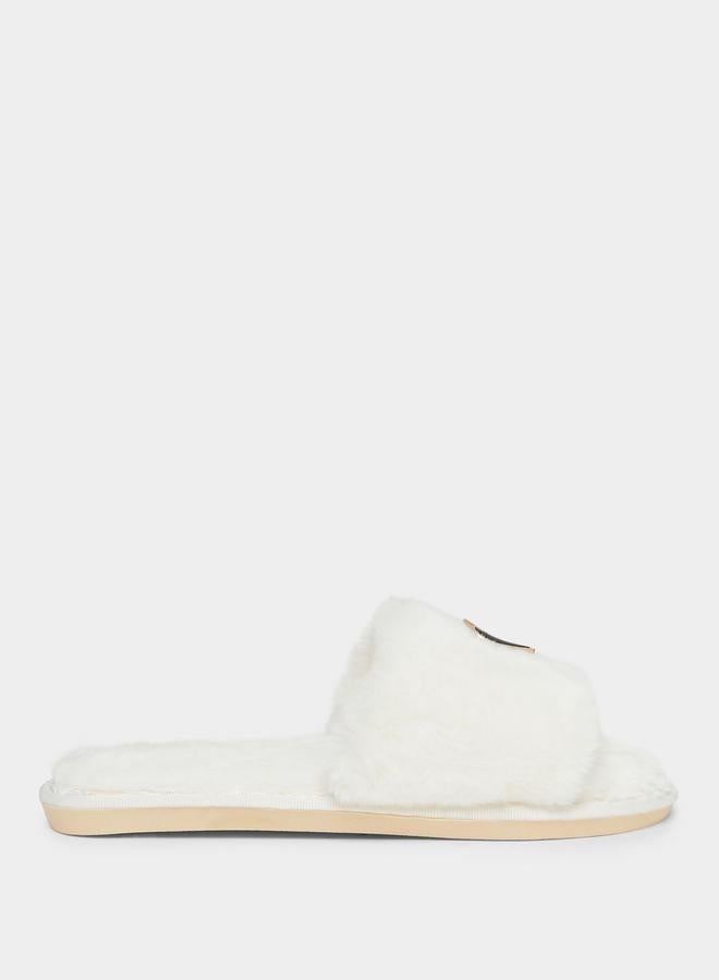 Styli Women Off White Fuzzy Bedroom Slippers - Image 1